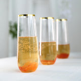 12 Pack Plastic Champagne Glasses in Clear with Gold Rim, Reusable Lightweight Champagne