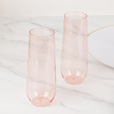 12 Pack Transparent Blush Plastic Champagne Flutes Reusable Stemless Glasses For Champagne 9oz