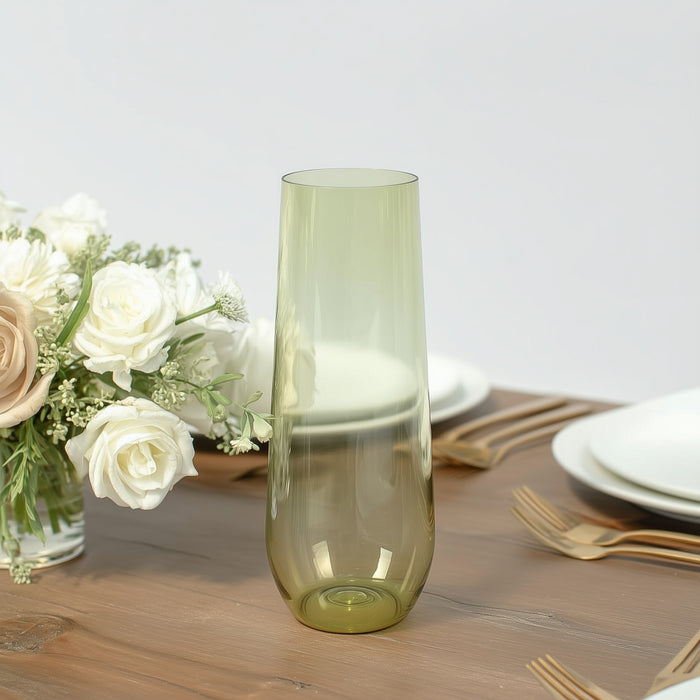 12 Pack Plastic Champagne Glasses in Transparent Dusty Sage Green