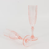 6 Pack Transparent Blush Crystal Cut Reusable Plastic Wedding Flute Glasses, 8oz Shatterproof