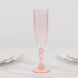 6 Pack Transparent Blush Crystal Cut Reusable Plastic Wedding Flute Glasses, 8oz Shatterproof