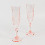 6 Pack Transparent Blush Crystal Cut Reusable Plastic Wedding Flute Glasses, 8oz Shatterproof