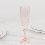 6 Pack Transparent Blush Crystal Cut Reusable Plastic Wedding Flute Glasses, 8oz Shatterproof