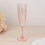 6 Pack Transparent Blush Crystal Cut Reusable Plastic Wedding Flute Glasses, 8oz Shatterproof