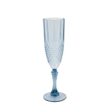 6 Pack Dusty Blue Crystal Cut Reusable Plastic Wedding Flute Glasses, 8oz Shatterproof