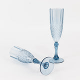 6 Pack Dusty Blue Crystal Cut Reusable Plastic Wedding Flute Glasses, 8oz Shatterproof