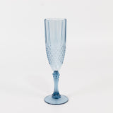 6 Pack Dusty Blue Crystal Cut Reusable Plastic Wedding Flute Glasses, 8oz Shatterproof