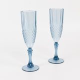 6 Pack Dusty Blue Crystal Cut Reusable Plastic Wedding Flute Glasses, 8oz Shatterproof