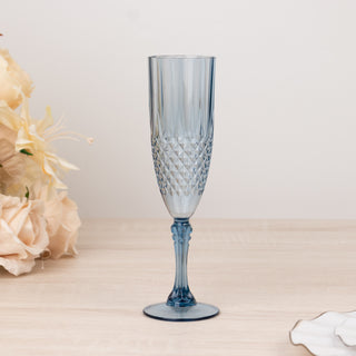 <h3 style="margin-left:0px;"><strong>Dusty Blue Crystal Cut Plastic Champagne Glasses</strong> <strong>for Wedding Toasts</strong>