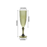 6-Pack Plastic Wedding Toast Flutes Dusty Sage Green Transparent Crystal Cut Style