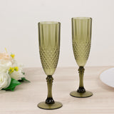 6-Pack Plastic Wedding Toast Flutes Dusty Sage Green Transparent Crystal Cut Style - Reusable