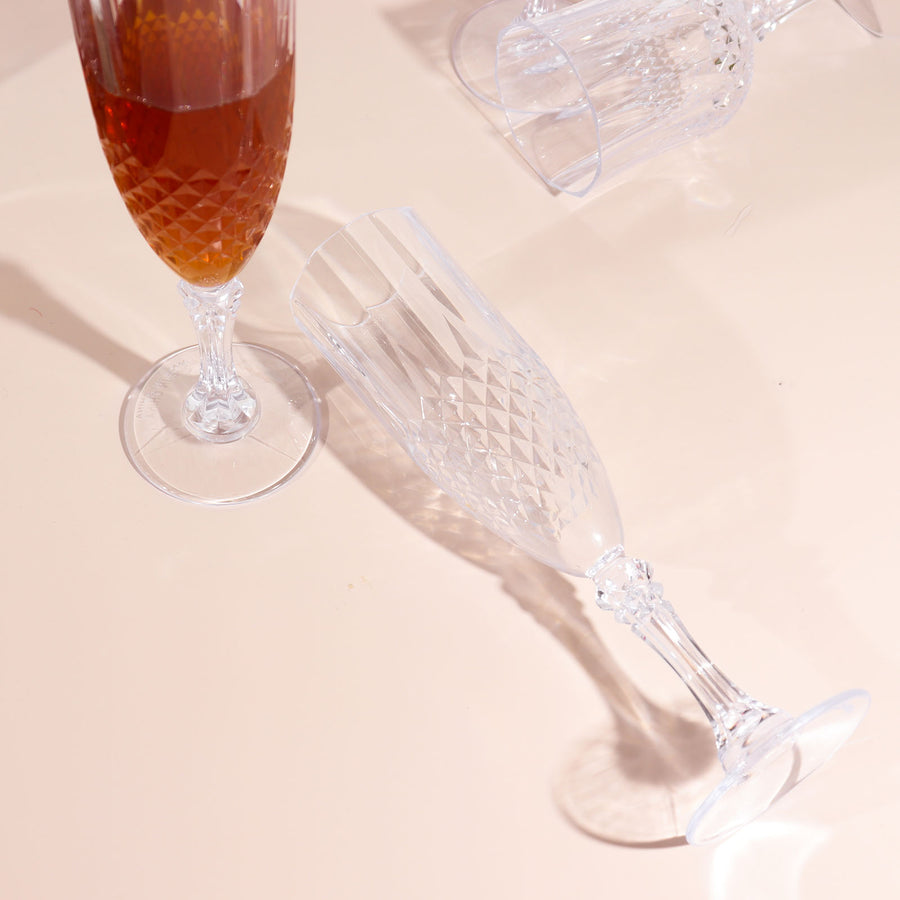 6 Pack | 8oz Clear Crystal Cut Reusable Plastic Wedding Flute Glasses