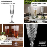 6-Pack Plastic Wedding Toast Flutes Dusty Sage Green Transparent Crystal Cut Style - Reusable