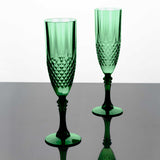 6 Pack 8oz Hunter Emerald Green Crystal Cut Reusable Plastic Wedding Flute Glasses