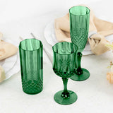 6 Pack 8oz Hunter Emerald Green Crystal Cut Reusable Plastic Wedding Flute Glasses