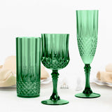 6 Pack 8oz Hunter Emerald Green Crystal Cut Reusable Plastic Wedding Flute Glasses