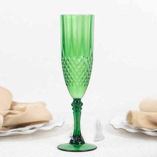 Elegant Hunter Emerald Green Crystal Cut Reusable Plastic Wedding Flute Glasses