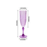 6 Pack Purple Crystal Cut Reusable Plastic Wedding Flute Glasses, 8oz Shatterproof