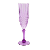 6 Pack Purple Crystal Cut Reusable Plastic Wedding Flute Glasses, 8oz Shatterproof#whtbkgd