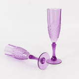 6 Pack Purple Crystal Cut Reusable Plastic Wedding Flute Glasses, 8oz Shatterproof Champagne Toast