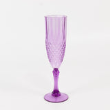 6 Pack Purple Crystal Cut Reusable Plastic Wedding Flute Glasses, 8oz Shatterproof Champagne Toast