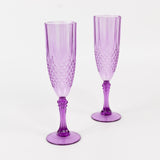 6 Pack Purple Crystal Cut Reusable Plastic Wedding Flute Glasses, 8oz Shatterproof Champagne Toast