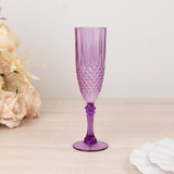 6 Pack Purple Crystal Cut Reusable Plastic Wedding Flute Glasses, 8oz Shatterproof Champagne Toast