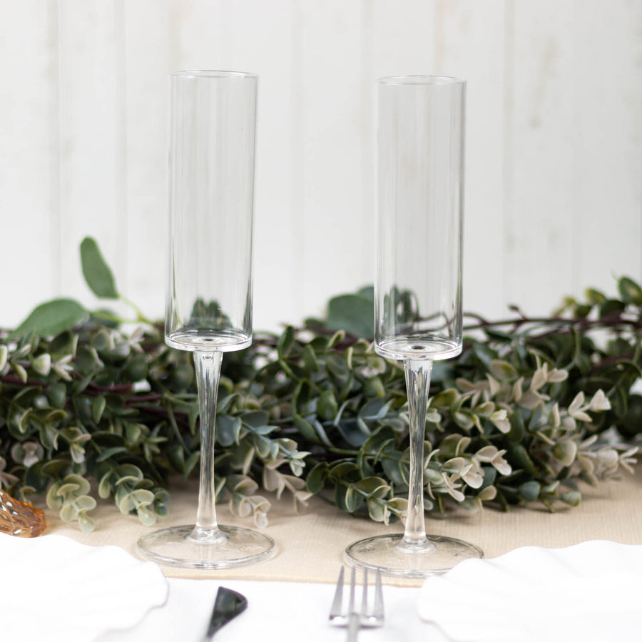 6 Pack | 6oz Clear Sleek Reusable Plastic Wine Mimosa Glass Goblet, Champagne Flute Glasses