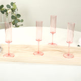 6 Pack Transparent Blush Sleek Reusable Plastic Champagne Flute Glasses, Cylindrical Wine