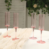 6 Pack Transparent Blush Sleek Reusable Plastic Champagne Flute Glasses, Cylindrical Wine