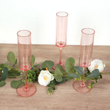 6 Pack Transparent Blush Sleek Reusable Plastic Champagne Flute Glasses, Cylindrical Wine