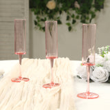 6 Pack Transparent Blush Sleek Reusable Plastic Champagne Flute Glasses, Cylindrical Wine