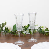 6 Pack 6oz Shatterproof Tritan Plastic Champagne Flutes with Embossed Leaf Pattern, Clear Reusable