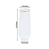 Clear glass vase with gold rim, 5.5 inches tall and 1.75 inches wide.