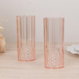 6 Pack 14oz Transparent Blush Crystal Cut Reusable Plastic Cocktail Tumbler Cups, Shatterproof Tall