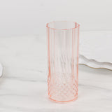 6 Pack 14oz Transparent Blush Crystal Cut Reusable Plastic Cocktail Tumbler Cups, Shatterproof Tall