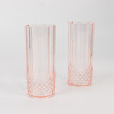 6 Pack 14oz Transparent Blush Crystal Cut Reusable Plastic Cocktail Tumbler Cups, Shatterproof Tall