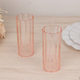 6 Pack 14oz Transparent Blush Crystal Cut Reusable Plastic Cocktail Tumbler Cups, Shatterproof Tall