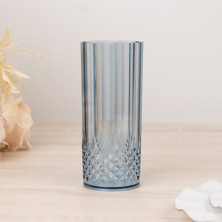 <h3 style="margin-left:0px;"><strong>Decorative and Durable: Dusty Blue Crystal Cut Reusable Plastic Highball Drink Glasses</strong>