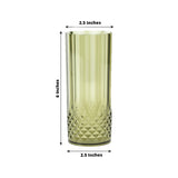 6-Pack Plastic Cocktail Tumblers Dusty Sage Green Transparent Crystal Cut Style - Shatterproof