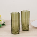 6-Pack Plastic Cocktail Tumblers Dusty Sage Green Transparent Crystal Cut Style - Shatterproof