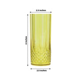 6 Pack 14oz Green Crystal Cut Reusable Plastic Cocktail Tumbler Cups, Shatterproof Tall