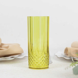 Green Crystal Cut Reusable Plastic Cocktail Tumbler Cups