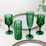 6 Pack 14oz Hunter Emerald Green Crystal Cut Reusable Plastic Cocktail Tumbler Cups, Shatterproof