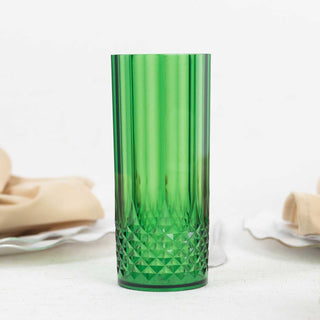 Elegant Hunter Emerald Green Crystal Cut Reusable Plastic Cocktail Tumbler Cups