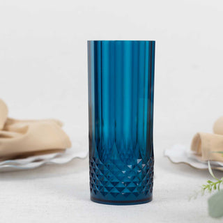 Elegant Navy Blue Crystal Cut Reusable Plastic Cocktail Tumbler Cups