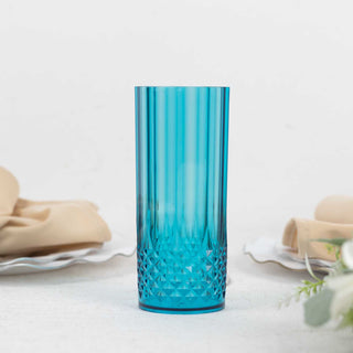 Ocean Blue Crystal Cut Reusable Plastic Cocktail Tumbler Cups