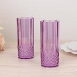 6 Pack 14oz Purple Crystal Cut Reusable Plastic Cocktail Tumbler Cups, Shatterproof Tall Highball