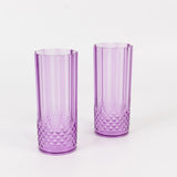 6 Pack 14oz Purple Crystal Cut Reusable Plastic Cocktail Tumbler Cups, Shatterproof Tall Highball