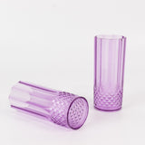 6 Pack 14oz Purple Crystal Cut Reusable Plastic Cocktail Tumbler Cups, Shatterproof Tall Highball